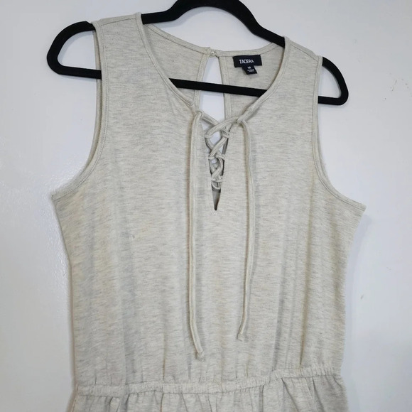 TACERA French Terry Sleeveless Beige Summer Romper, Tie Neck Front, Pockets, M, - Picture 5 of 15